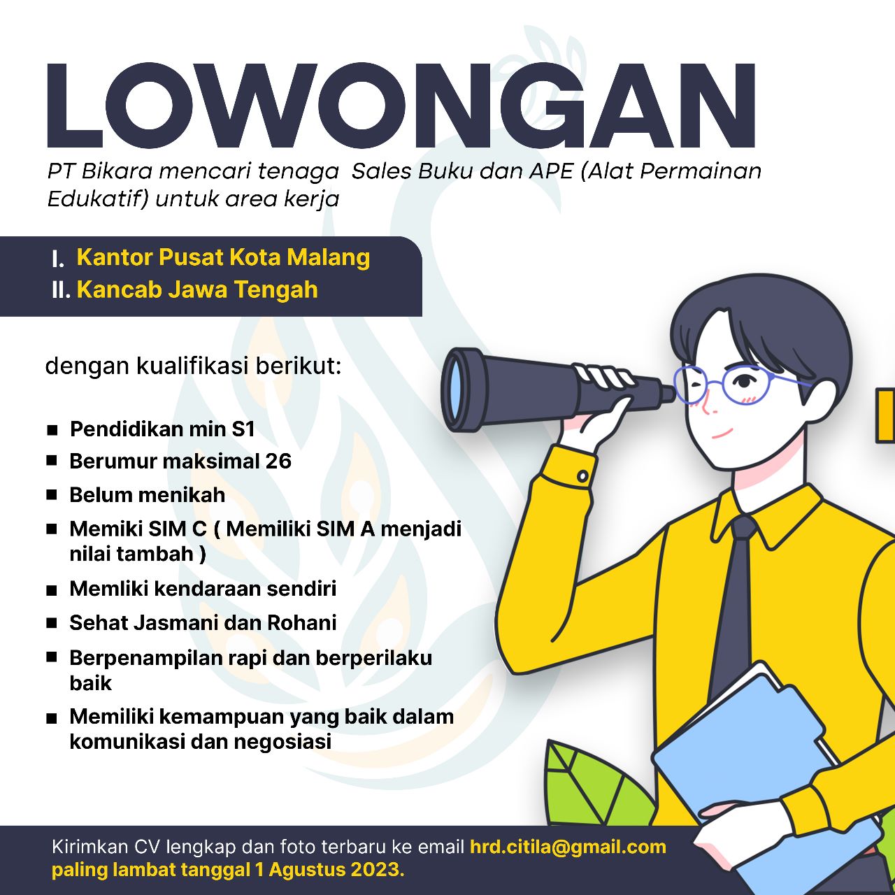 Bergabunglah Bersama Kami di PT Bikara Lowongan Sales di Kantor Pusat